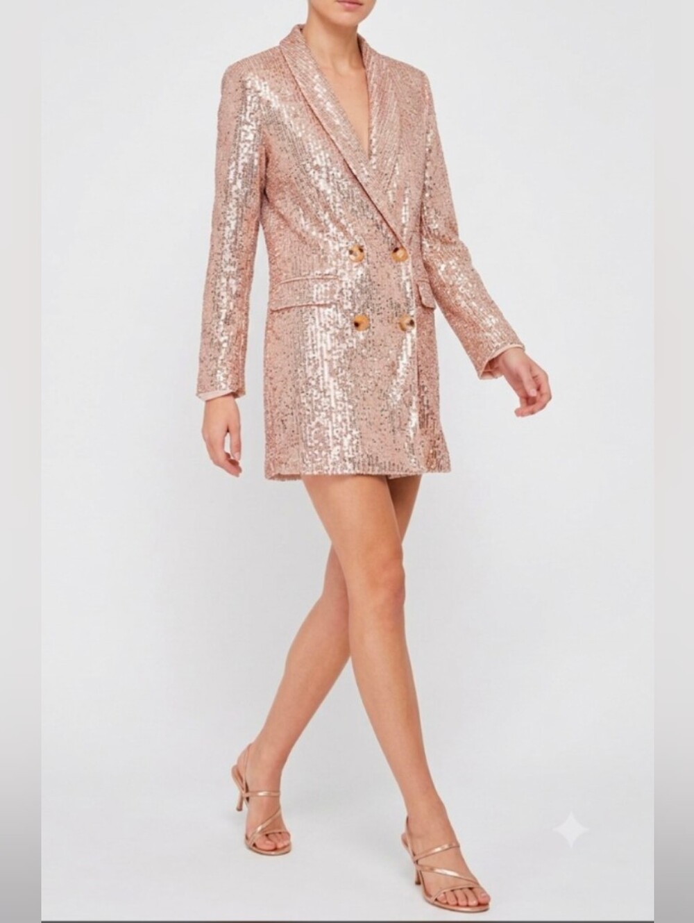 Saints & Hearts Rose Gold, Sequin-Covered Blazer Mini Dress, Small